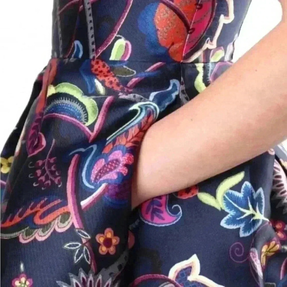 92. TED BAKER WOMEN'S PLUXAM FOLK FOLIAGE SKATER DRESS Size 1 - Picture 3 of 7